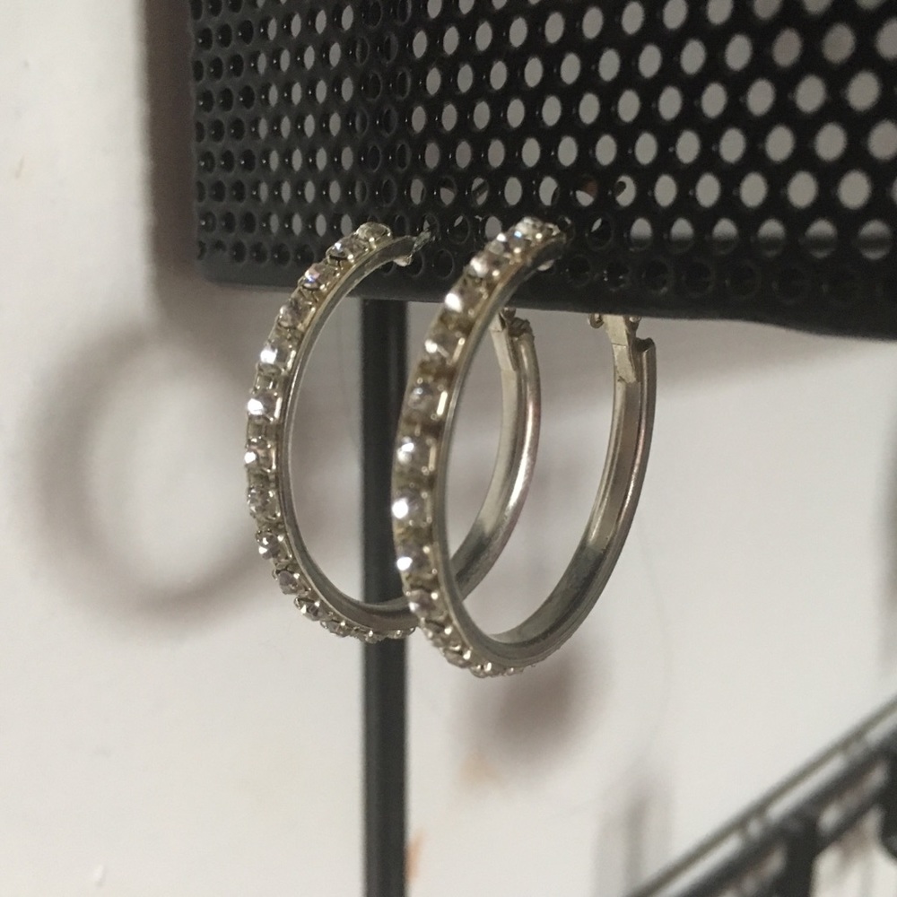 Silver Rhinestone Hoops